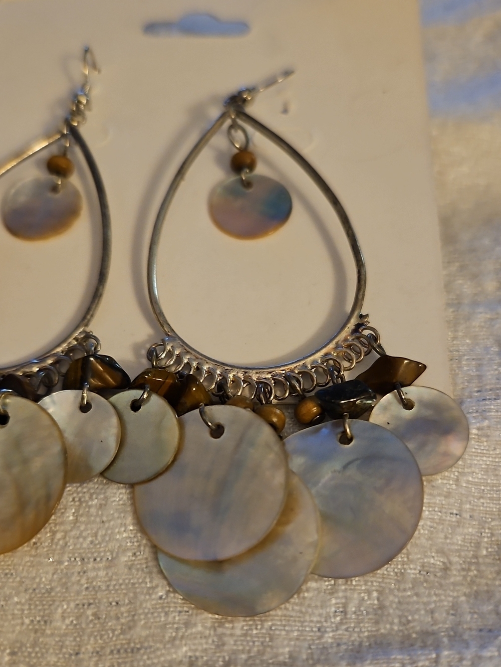 Vintage Abalone Shell Jumbo Teardrop Chandalier Boho Dangle Hook Earrings - Picture 4 of 5